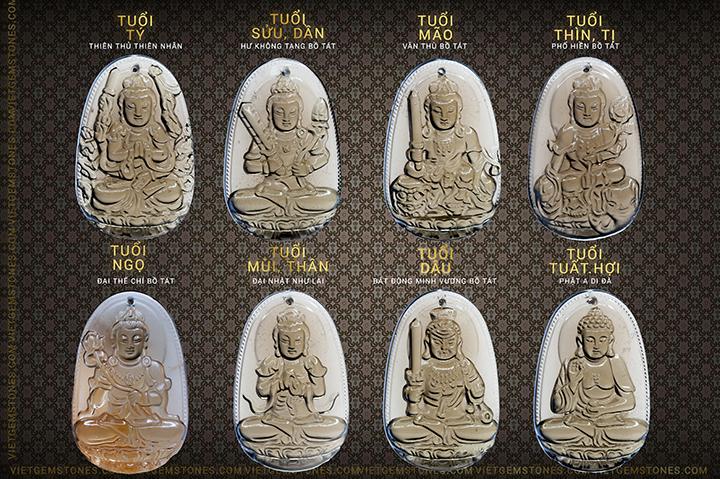 Mặt dây Đại Thế Chí Bồ Tát thạch anh khói